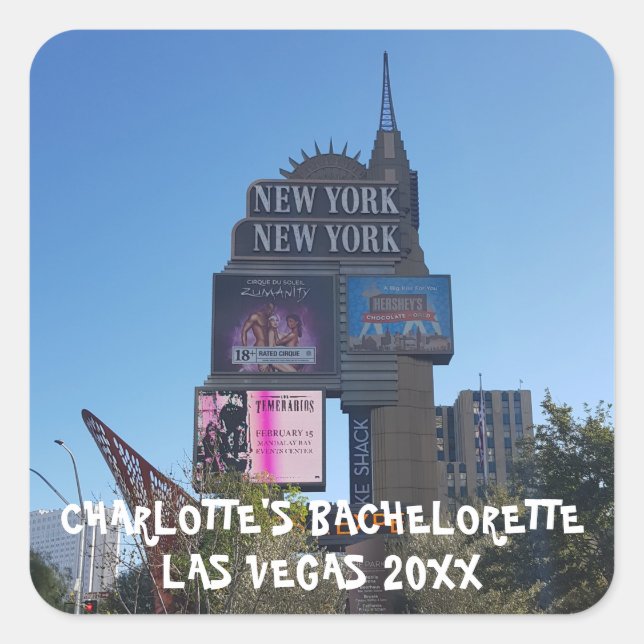 Pegatina Cuadrada Fiesta en Las Vegas | Nombre y foto de la novia (Anverso)