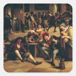 Pegatina Cuadrada Fiesta en un Inn, detalle del grupo central