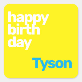 Pegatina Cuadrada fiesta feliz cumpleaños mínimo amarillo