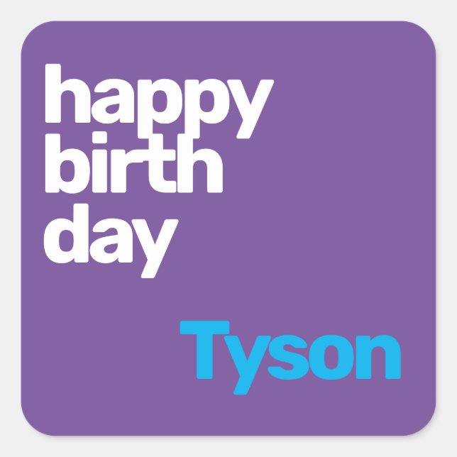 Pegatina Cuadrada fiesta feliz cumpleaños mínimo púrpura (Anverso)