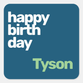 Pegatina Cuadrada fiesta feliz cumpleaños mínimo verde púrpura