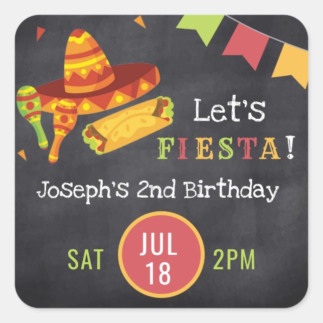 Pegatina Cuadrada Fiesta Fiesta mexicana salva la fecha (Anverso)