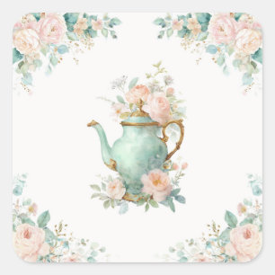 Pegatina Cuadrada Fiesta floral romántica de rosas vintage shabby ch