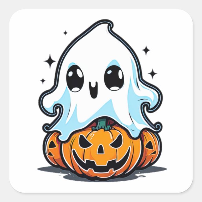 Pegatina Cuadrada Fiesta Ghostly Pumpkin (Anverso)