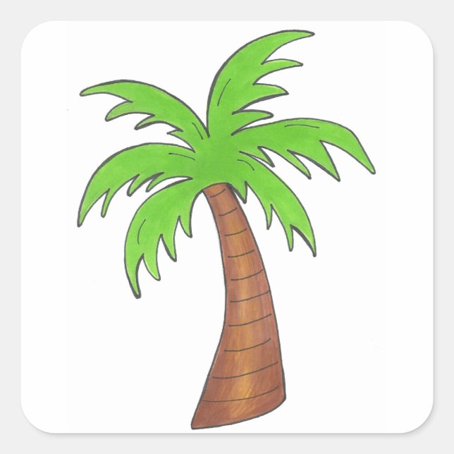 Pegatina Cuadrada Fiesta Green Tropical Island Palm Tree Beach (Anverso)