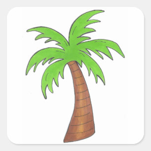 Pegatina Cuadrada Fiesta Green Tropical Island Palm Tree Beach