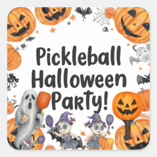Pegatina Cuadrada Fiesta Halloween de pelota de pádel y pelota
