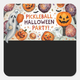 Pegatina Cuadrada Fiesta Halloween de pelota de pádel y pelota