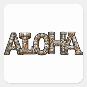 Pegatina Cuadrada Fiesta Hawaiana Polinesia Aloha de Bambú