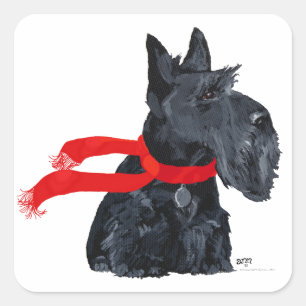 Pegatina Cuadrada Fiesta Invernal del Terrier Escocés