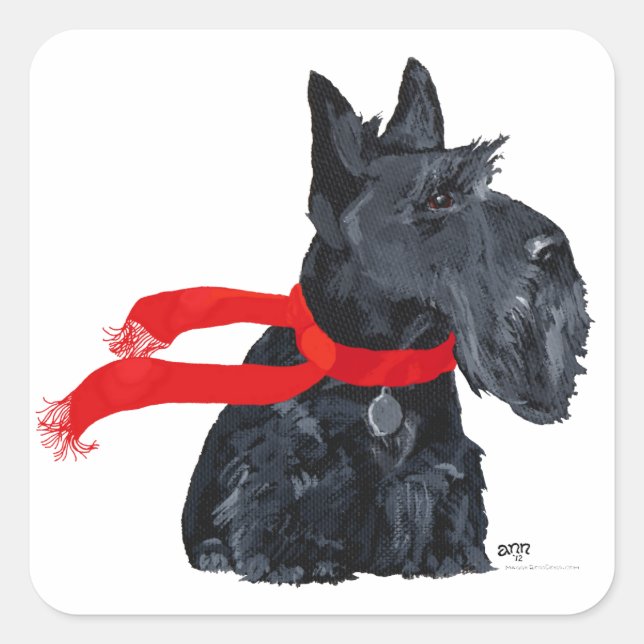 Pegatina Cuadrada Fiesta Invernal del Terrier Escocés (Anverso)
