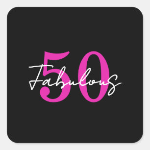 Pegatina Cuadrada Fiesta moderna de 50 cumpleaños 50 y fabulosa