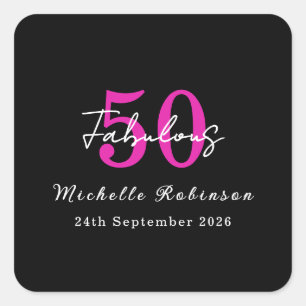 Pegatina Cuadrada Fiesta moderna de 50 cumpleaños 50 y fabulosa