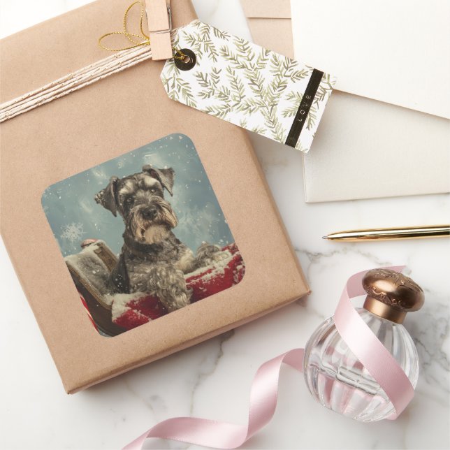 Pegatina Cuadrada Fiesta Navideña del Perro Schnauzer (Regalar)