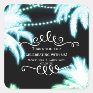 Pegatina Cuadrada Fiesta Neon Gslow Palm Trees Beach