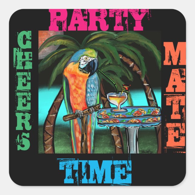 Pegatina Cuadrada Fiesta Parrots (Anverso)