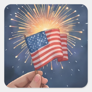 Pegatina Cuadrada Fiesta Patriótica de la Bandera Americana