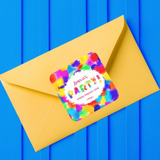 Pegatina Cuadrada Fiesta Personalizada Arcoíris  (Subido por el creador)