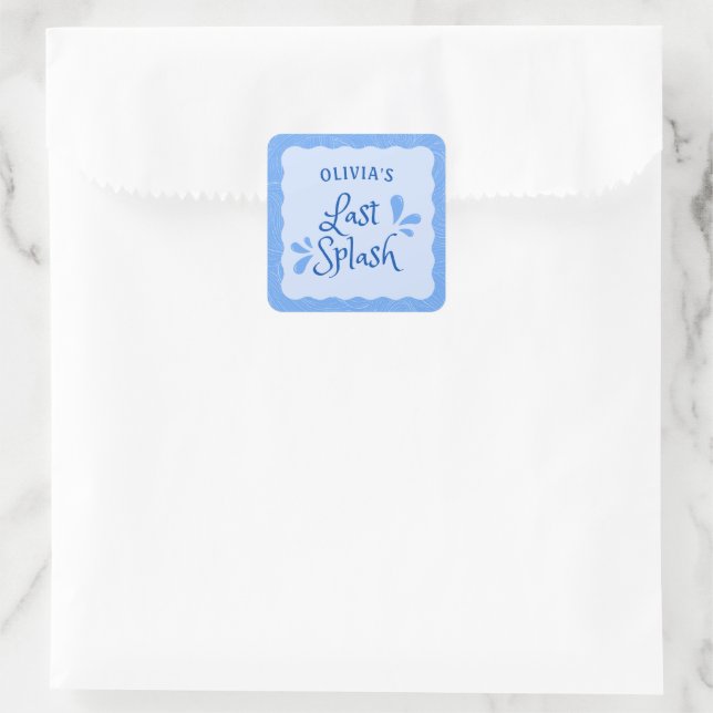 Pegatina Cuadrada Fiesta personalizada de soltero "Last Splash" (Bolso)
