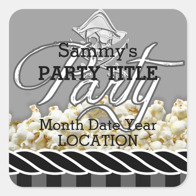 Pegatina Cuadrada Fiesta personalizado del pirata (Anverso)