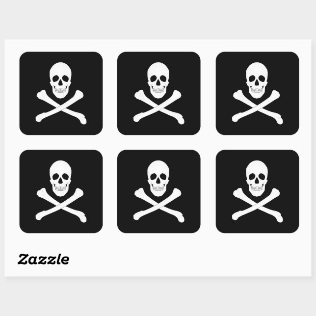 Pegatina Cuadrada Fiesta pirata (cráneo y cruces) (Jolly Roger) (Hoja)