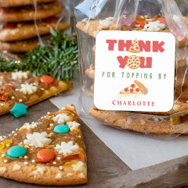 Pegatina Cuadrada Fiesta Pizza Niños Modernos Cumpleaños Favor Graci