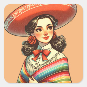 Pegatina Cuadrada Fiesta por Cinco de Mayo Favor