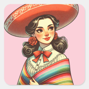 Pegatina Cuadrada Fiesta por Cinco de Mayo Favor