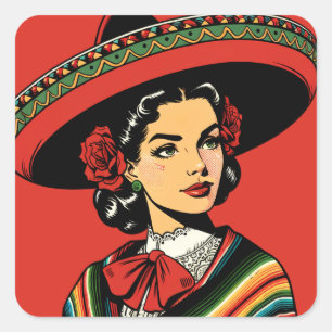 Pegatina Cuadrada Fiesta por Retro Cinco de Mayo