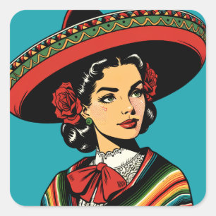 Pegatina Cuadrada Fiesta por Retro Cinco de Mayo