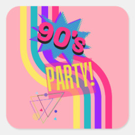 Pegatina Cuadrada Fiesta Retro Años 90 Cumpleaños Nostálgico Rosa