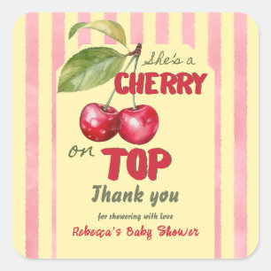 Pegatina Cuadrada Fiesta Retro Cherry Cafe Rojo Amarillo para Baby S