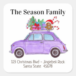 Pegatina Cuadrada Fiesta retro púrpura 500 con regalos de Navidades