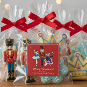 Pegatina Cuadrada Fiesta Rojo Feliz Navidad Cascanueces Ballet