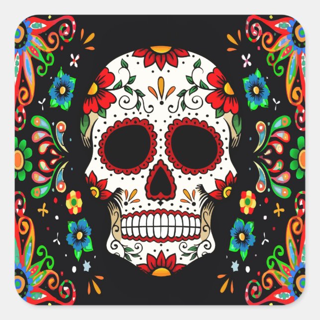 Pegatina Cuadrada Fiesta Skull (Anverso)