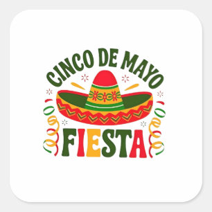 Pegatina Cuadrada Fiesta Squad Cinco De Mayo Sombrero Mexicano