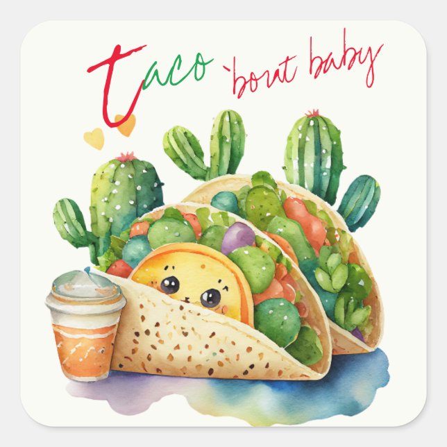 Pegatina Cuadrada Fiesta Taco 'sobre Baby Shower Cute Fun Moderno (Anverso)
