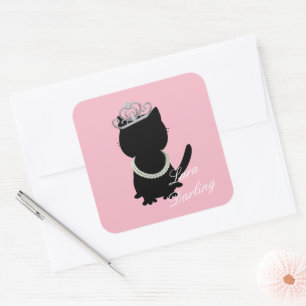 Pegatina Cuadrada Fiesta Tiara Cat Shower Pink Shower