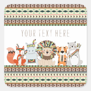 Pegatina Cuadrada Fiesta tribal de bebé