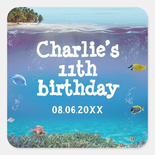 Pegatina Cuadrada Fiesta Tropical De Verano De Playa Gracias Palo (Anverso)