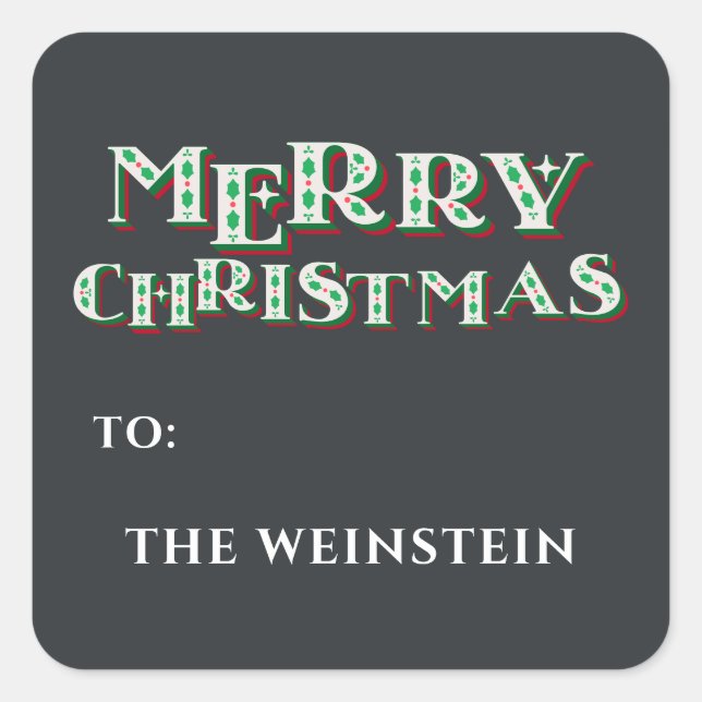 Pegatina Cuadrada Fiesta única de Navidad de Feliz Feliz (Anverso)