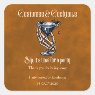 Pegatina Cuadrada Fiestas de Halloween de cócteles con disfraces esp