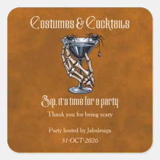 Pegatina Cuadrada Fiestas de Halloween de cócteles con disfraces esp