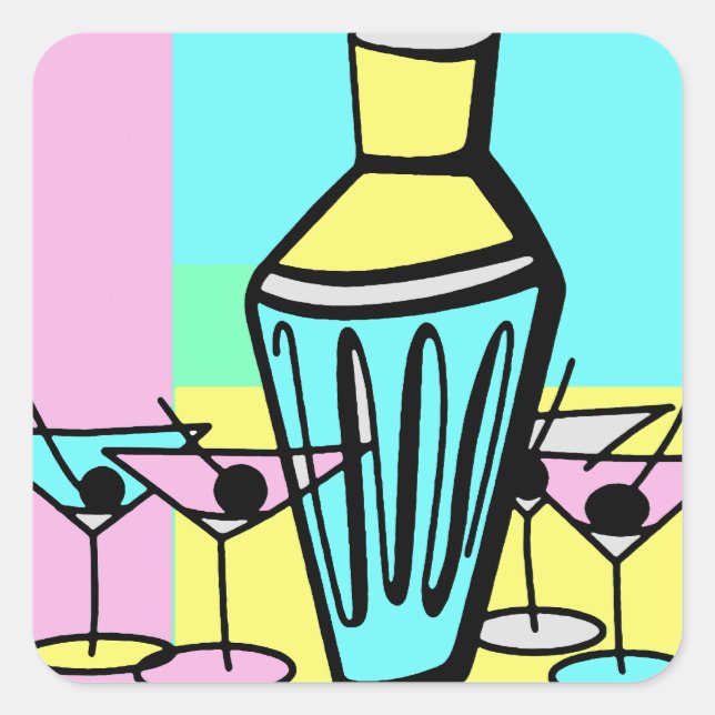 Pegatina Cuadrada Fifties Martini (Anverso)
