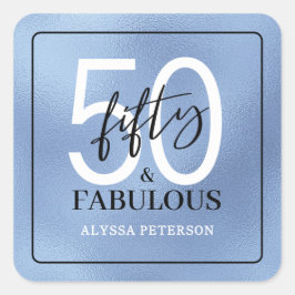 Pegatina Cuadrada Fifty and Fabulous Script 50th Birthday