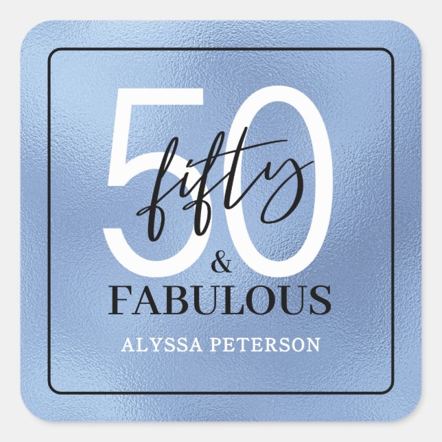 Pegatina Cuadrada Fifty and Fabulous Script 50th Birthday (Anverso)