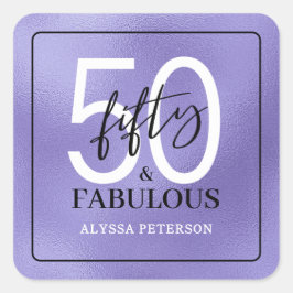 Pegatina Cuadrada Fifty and Fabulous Script 50th Birthday
