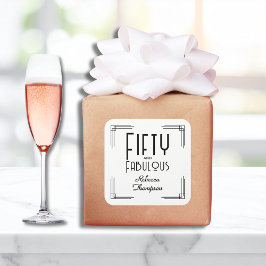 Pegatina Cuadrada Fifty Fabulous Black White Art Deco 50th Birthday