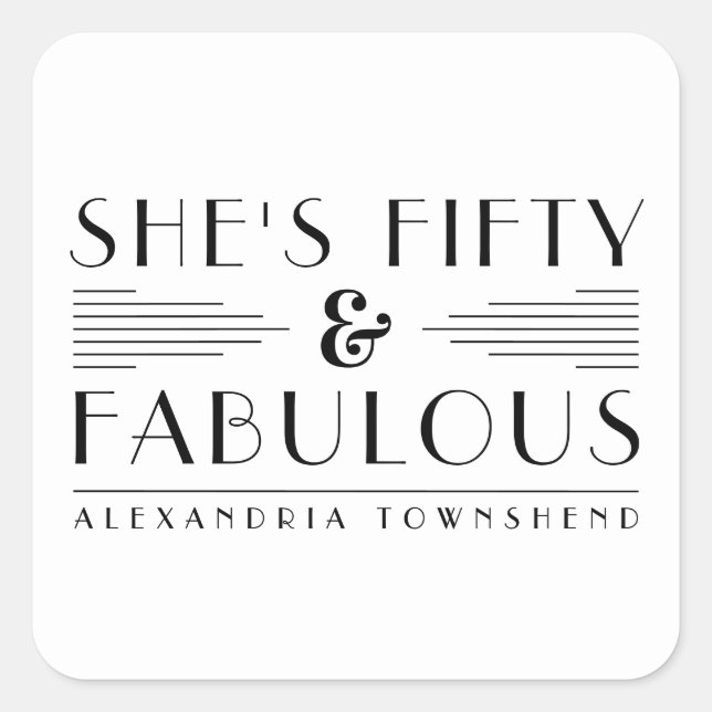 Pegatina Cuadrada Fifty & Fabulous Lines Art Deco 50th Birthday (Anverso)