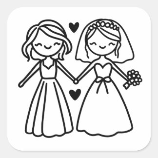 Pegatina Cuadrada Figura Adorable Figura Novias Lesbianas Boda